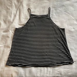 High-neck black and white striped swing tank top